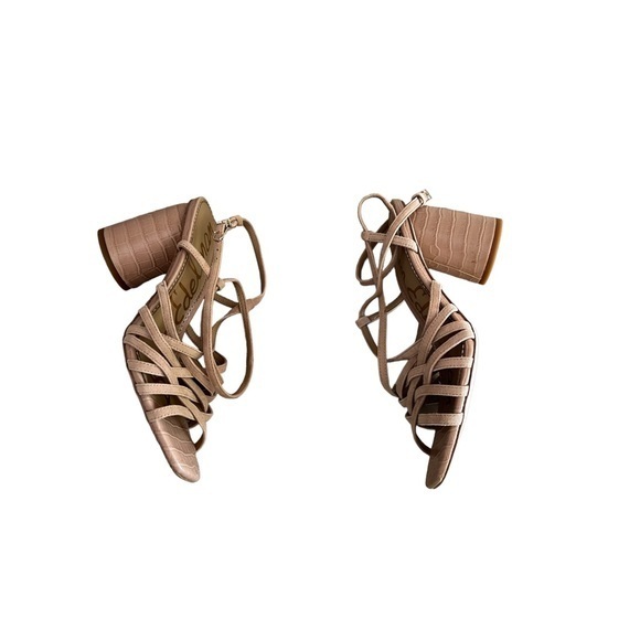 SAM‎ EDELMAN Women’s Daffodil Ankle-Wrap Suede & Croc-Embossed Heel Sandals 8.5M - Picture 4 of 9